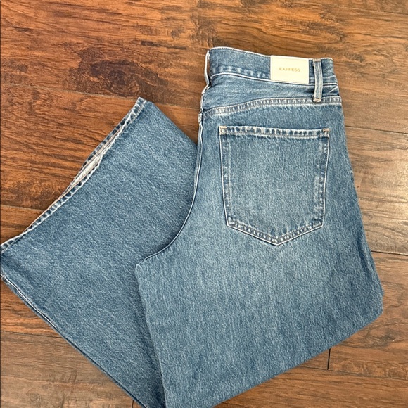 Ankle Wide Leg Distressed Blue Denim Jeans - Picture 2 of 2